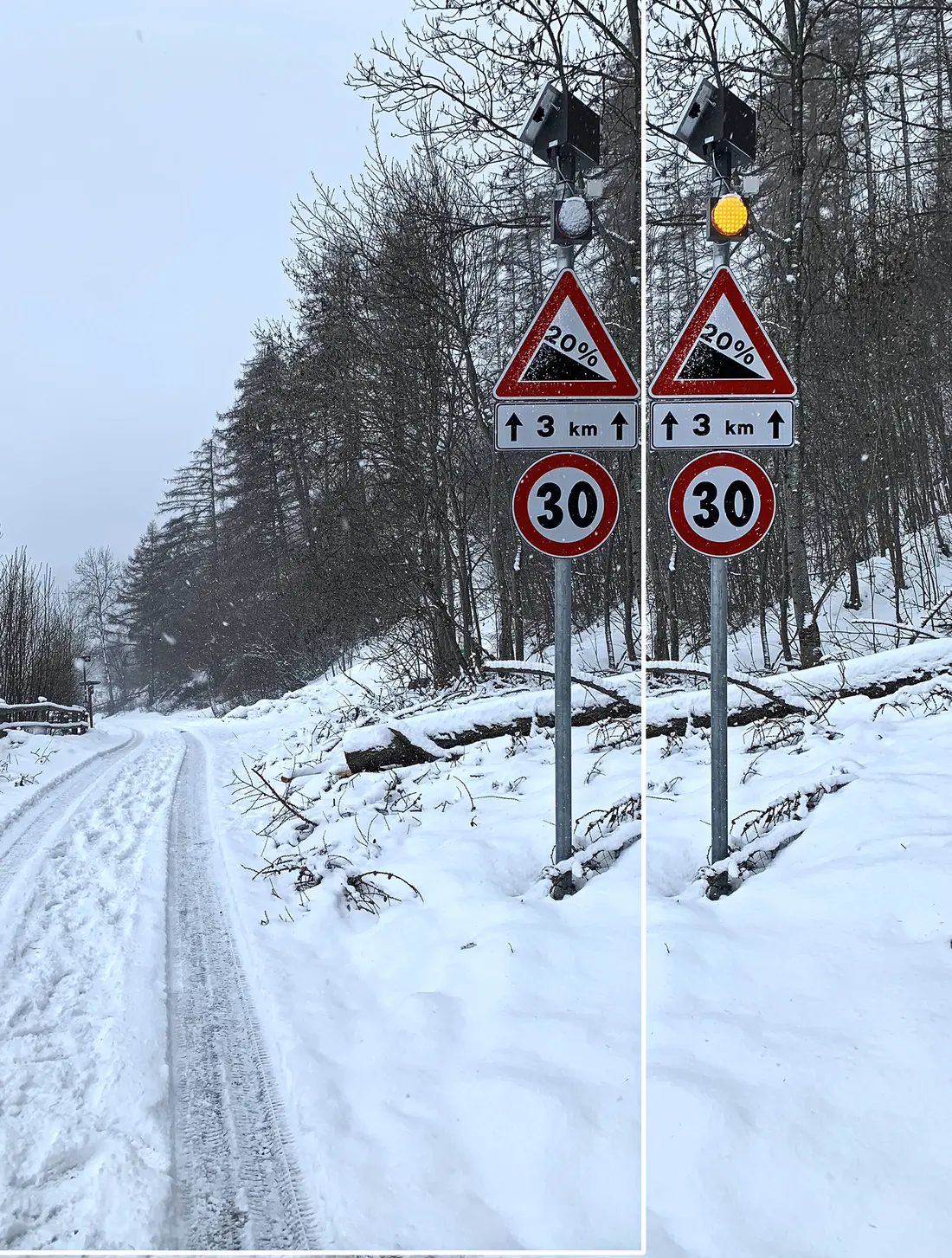 Fehrenschild mit Bewegungsmelder für Warnlicht